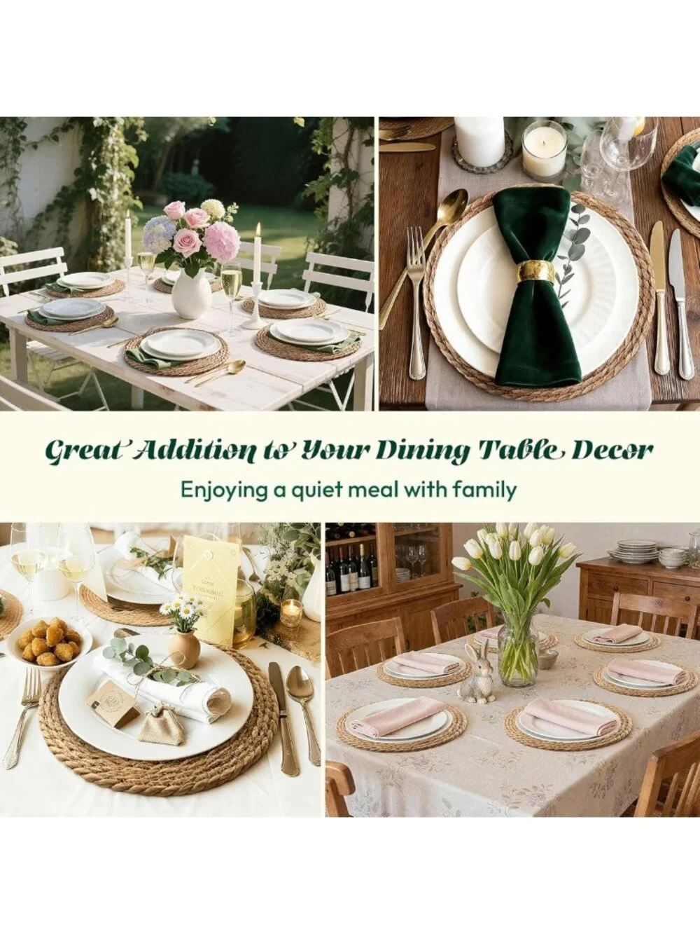 Set of 12 Round Woven Placemats, Boho Rustic Jute Chargers for Dining Table